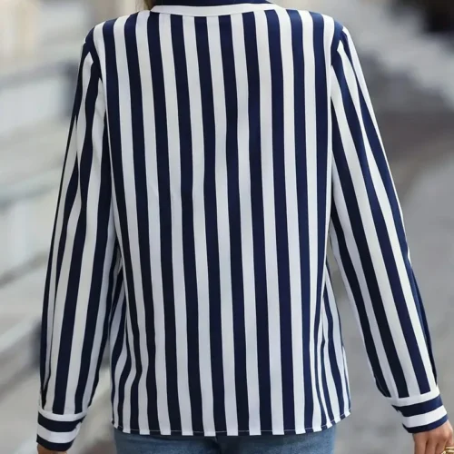 kf Aff9a5d22604f4006a319be81352db0e9f Fashion Women s Shirts Blouses Elegance Striped Print Shirt 2024 Spring Summer Large Size Female Clothing