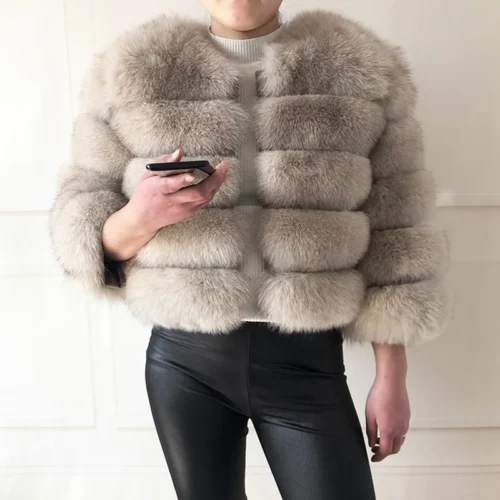 kf H6b71dc3be6744cf6b9f99bf646dff8f9F 2024 new style real fur coat 100 natural fur jacket female winter warm leather fox fur