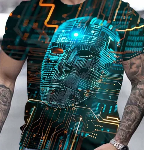 kf S000cc32b4560418cabc7090c8beb8e654 Men s Horror Skull Print T Shirt 3D Print Vintage O Neck Short Sleeve Fashion Oversized