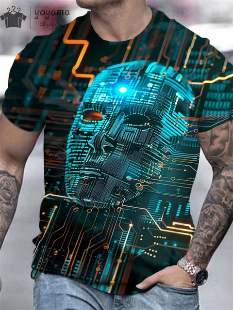 kf S000cc32b4560418cabc7090c8beb8e654 Men s Horror Skull Print T Shirt 3D Print Vintage O Neck Short Sleeve Fashion Oversized