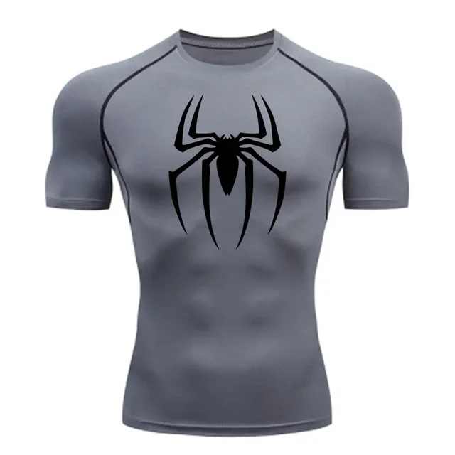 kf S021b524616774deebc77f04baebe569aD Men s Spider Print Compression Shirt Quick Dry T Shirt Gym Running Jersey Breathable Short Sleeve