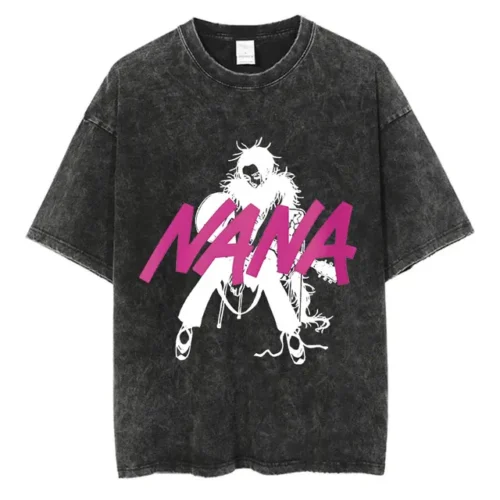 kf S02ef523f38414601853de9cedb568b43Z Japanese Anime Nana Osaki Print Vintage Washed Tshirt Harajuku Streetwear Graphic T Shirt Summer Short Sleeve 1