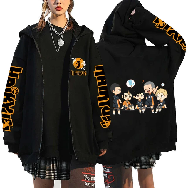 kf S030c307e4c1e4334993ad64fb2ef49757 Women Men Anime Hoodie Haikyuu Zip Up Jacket Karasuno High School Plus Size Sweatshirt Harajuku Unisex