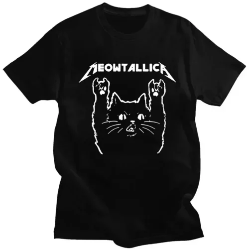 kf S056d5ba6c71b422aae9c83e7af0516bfK Meowtallica Cat Rock Music Print T Shirts men Funny Cat Rock Music woMen Tops Fashion Tee