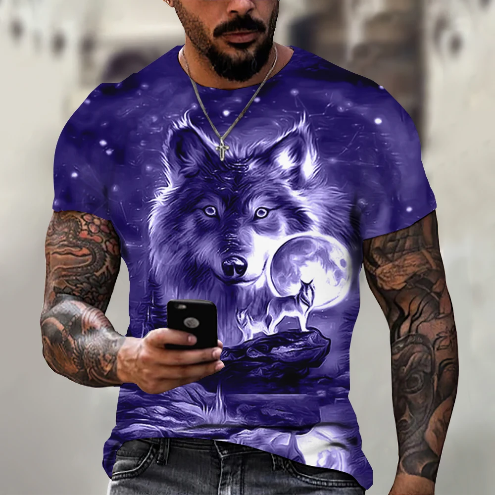 kf S0817eab8476a41ed9367b7757b2b33a52 3D T Shirt For Men Vintage O neck Short Sleeve Tops Girls Wolf Print Harajuku Men