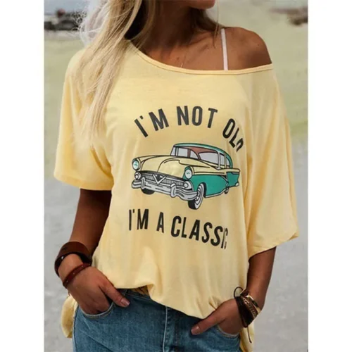 kf S0a4588379c6541d39267068f0d6d4363R Solid Color Letter Car T Shirt Women s Round Neck Short Sleeved Summer Casual Pullover 1