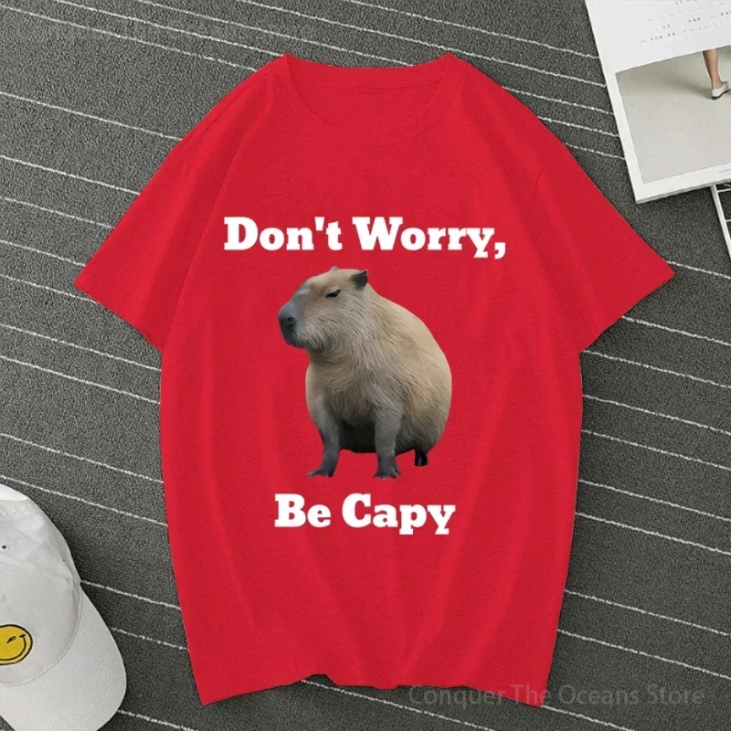 kf S0aa0197a558447fb99ae5c0956072bb2N Don t Worry Be Capy Capybara Print Cotton Men s T Shirt And Women Tee Clothing