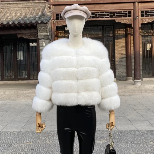 kf S1033bd7ce76d490e85e15b1dbfc4a4c9Z 2024 new style real fur coat 100 natural fur jacket female winter warm leather fox fur