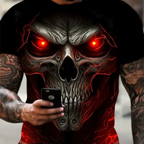 kf S10c68e9f0ca94ec79bfecde6cec54b0fe Men s Horror Skull Print T Shirt 3D Print Vintage O Neck Short Sleeve Fashion Oversized