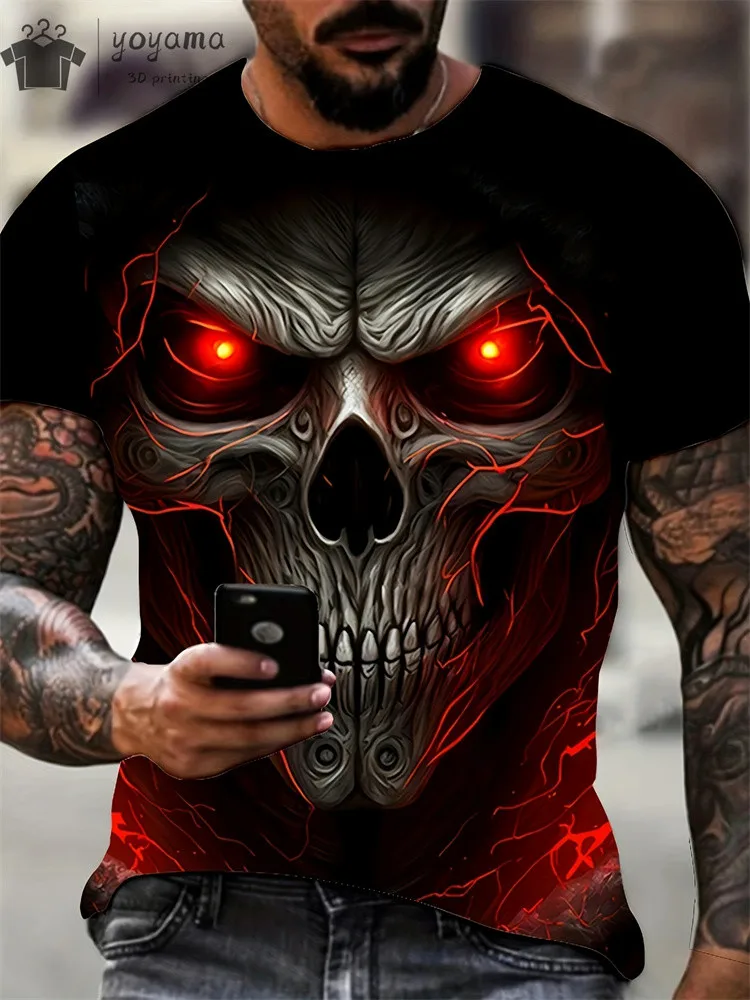 kf S10c68e9f0ca94ec79bfecde6cec54b0fe Men s Horror Skull Print T Shirt 3D Print Vintage O Neck Short Sleeve Fashion Oversized