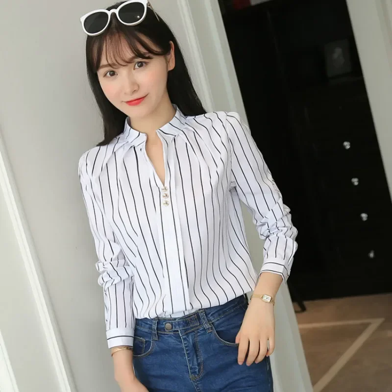 kf S120bd04f6c7c42dab04ff9fbf07aa8a1G JFUNCY Women s Blouses Office Lady OL Work Shirts Long Sleeve Women Tops Fashion Casual White