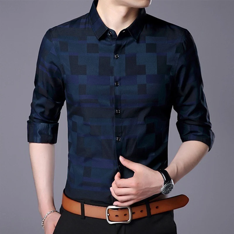 kf S12accdde120b4d7d9a4f986e14e71dadd Men s Casual Business Long Sleeve Shirt Formal Office Men Tshirt