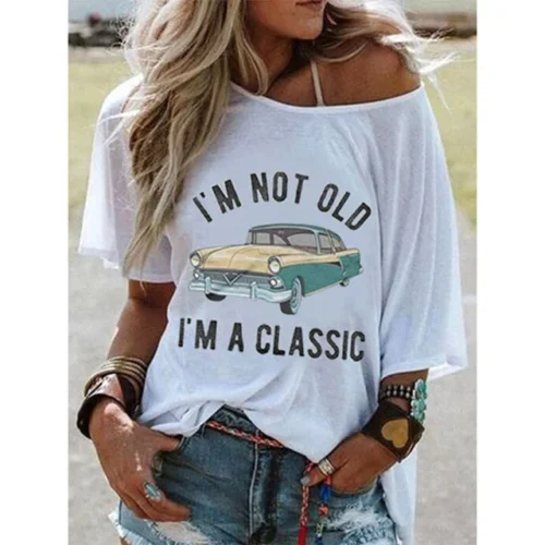 kf S1560a06ae9814b6c88c696b68ace96c9O Solid Color Letter Car T Shirt Women s Round Neck Short Sleeved Summer Casual Pullover 1