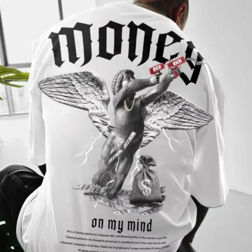 kf S1724e2ef6f5848189454b57c6ff74ed7d Summer Hot Selling Trendy Men s Loose Fitting T shirt Money Angel Print Short Sleeved Muscular