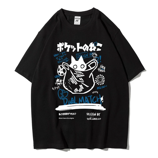 kf S17400592a29d457a8c8b6ace6dd19541Y Men Women Cartoon T Shirts 2024 Summer Harajuku Kawaii Cat Printed Short Sleeve Tees Couple Streetwear