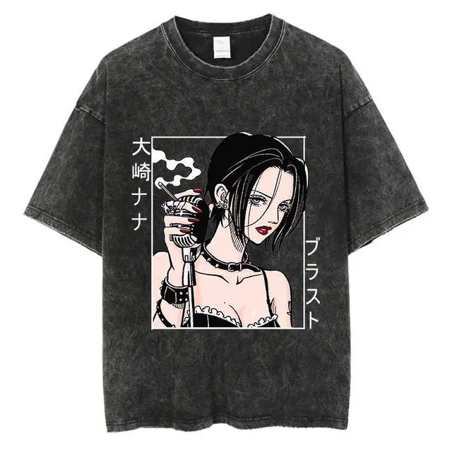 kf S18be8a728add45e5a207662c71c08960Y Japanese Anime Nana Osaki Print Vintage Washed Tshirt Harajuku Streetwear Graphic T Shirt Summer Short Sleeve 1