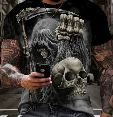 kf S23cbef0c82374062ac07820f79a11144K Men s Horror Skull Print T Shirt 3D Print Vintage O Neck Short Sleeve Fashion Oversized