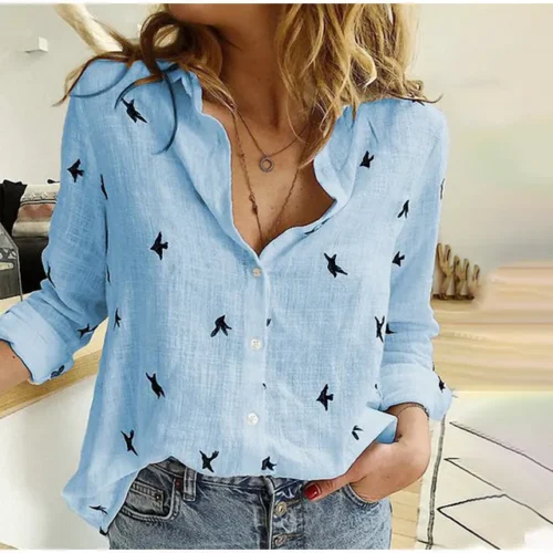 kf S25541124adc34324ae3c2d02536ac434A Fashion Women s Print Shirt Women s Long Sleeve Top Cotton Office 2024 Spring Summer Casual