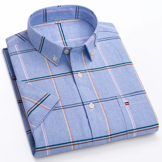 kf S2561c51630414166b68e5df2e66823b2v New High Quality Cotton Shirts for Men Short Sleeve Summer Plaid Striped Male Business Casual White