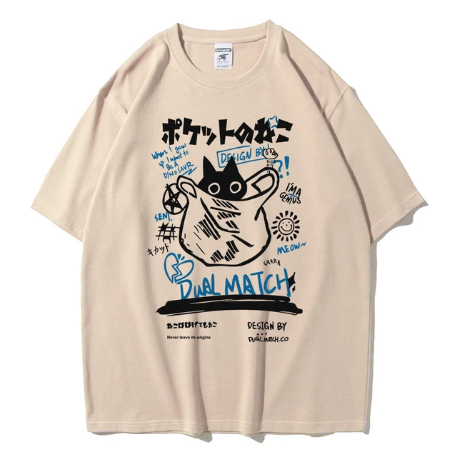 kf S25a909c9dc954f6cbaf424226aae1c6aY Men Women Cartoon T Shirts 2024 Summer Harajuku Kawaii Cat Printed Short Sleeve Tees Couple Streetwear