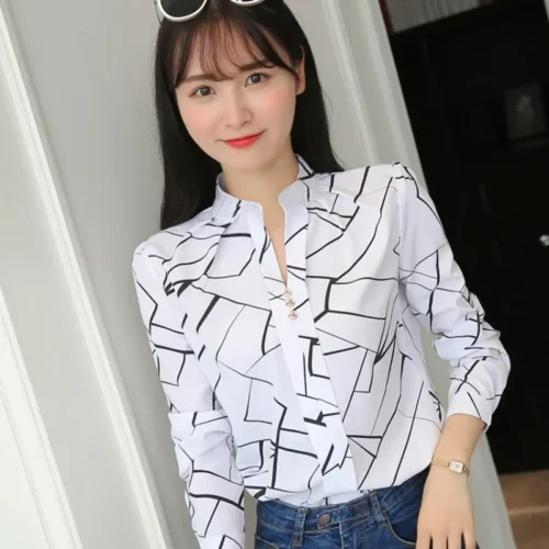 kf S28ca20045dbd4668b2cab5745e3a51da7 JFUNCY Women s Blouses Office Lady OL Work Shirts Long Sleeve Women Tops Fashion Casual White