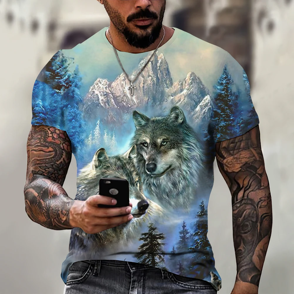 kf S32a79d82889e4646b6f3304f6a77154dq 3D T Shirt For Men Vintage O neck Short Sleeve Tops Girls Wolf Print Harajuku Men