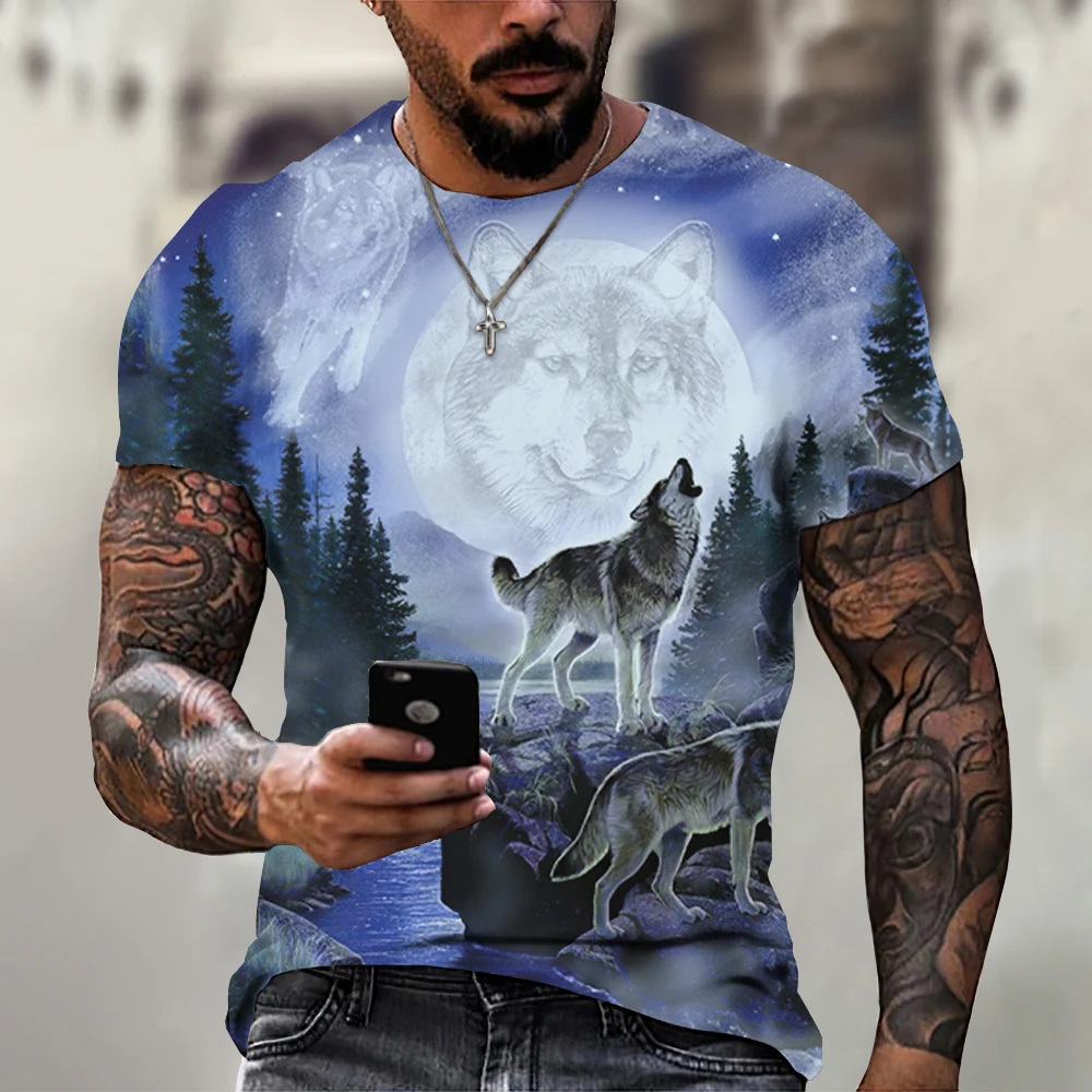 kf S33c7049c30024ffab182d549b8976512H 3D T Shirt For Men Vintage O neck Short Sleeve Tops Girls Wolf Print Harajuku Men