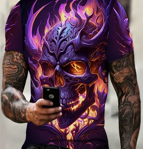 kf S357fe44551814e7695da2c5aaa5090d6Z Men s Horror Skull Print T Shirt 3D Print Vintage O Neck Short Sleeve Fashion Oversized