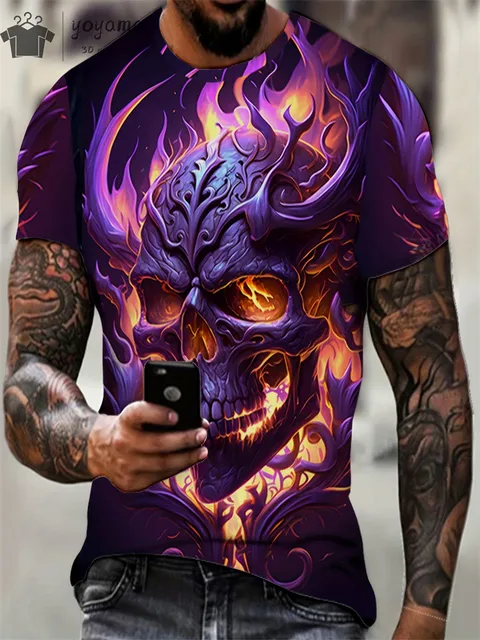 kf S357fe44551814e7695da2c5aaa5090d6Z Men s Horror Skull Print T Shirt 3D Print Vintage O Neck Short Sleeve Fashion Oversized