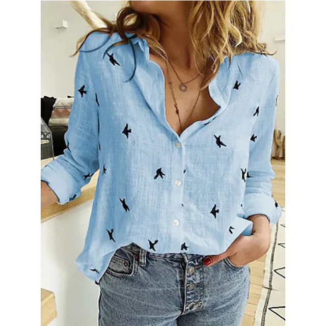 kf S37557175a1fd4be3bd4f63dedb46065df Elegant Cotton Linen Shirts Women Casual Solid Button Lapel Blouses Shirts Autumn Winter Long Sleeve Loose