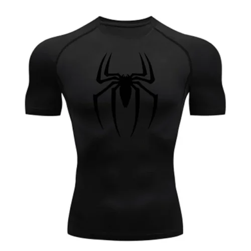 kf S37f54ea0e6d64bd09f77843e0a7c0716V Men s Spider Print Compression Shirt Quick Dry T Shirt Gym Running Jersey Breathable Short Sleeve