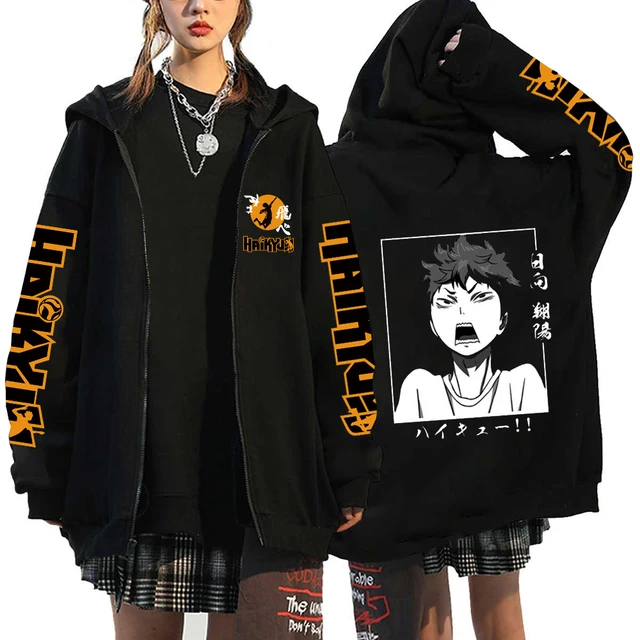 kf S3c6916f159f24610bad55851512c5bb4P Women Men Anime Hoodie Haikyuu Zip Up Jacket Karasuno High School Plus Size Sweatshirt Harajuku Unisex