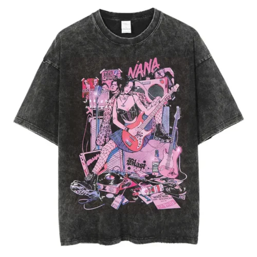 kf S3cf2932b24f645b7a6c32201702c2281P Japanese Anime Nana Osaki Print Vintage Washed Tshirt Harajuku Streetwear Graphic T Shirt Summer Short Sleeve