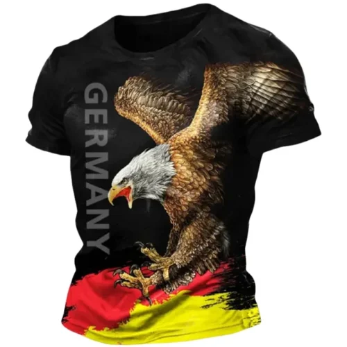 kf S3e0ded7c30c44c1c8725e503788eef4di Germany Eagle Print T shirts For Men Summer Breathable Polyester O Neck Short Sleeve Loose Tee 1