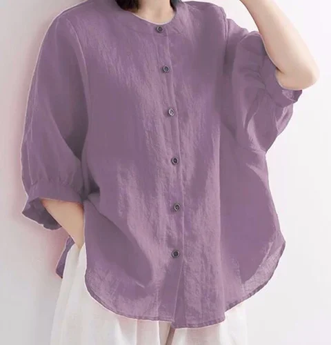 kf S422f58c3a8644507afa292b2b352fd25V ZOKI Casual Cotton Linen Shirts Oversize Summer Lantern Half Sleeve Tops Summer Korean Loose Mom Button