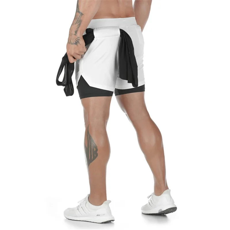 kf S42915342c6104c5897b72f7fb71ad4a44 Men s Double Layer Fitness Shorts Men Fitness Gym Training 2 in 1 Sports Shorts Quick