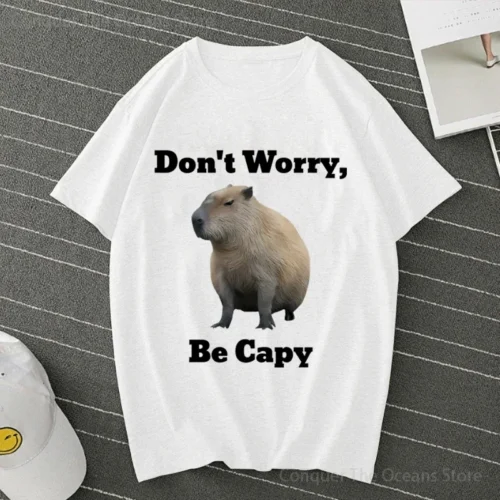 kf S43ceab1380f74716b87d6f29c361fa39W Don t Worry Be Capy Capybara Print Cotton Men s T Shirt And Women Tee Clothing