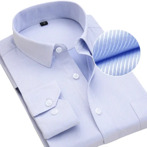 kf S4661503d20e340b1a3402971e41e475cG 8XL Plus Size Men s Top Quality Dress Shirts Long Sleeve Slim Fit Solid Striped Business