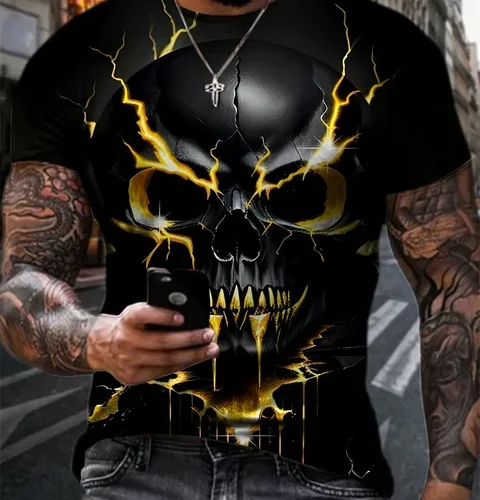 kf S4663cdc559014b78b371942ca53007dfT Men s Horror Skull Print T Shirt 3D Print Vintage O Neck Short Sleeve Fashion Oversized