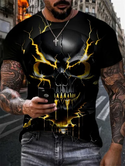 kf S4663cdc559014b78b371942ca53007dfT Men s Horror Skull Print T Shirt 3D Print Vintage O Neck Short Sleeve Fashion Oversized