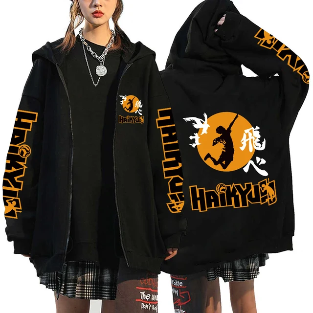 kf S46d811d75021474197ceb724e9e15bf05 Women Men Anime Hoodie Haikyuu Zip Up Jacket Karasuno High School Plus Size Sweatshirt Harajuku Unisex