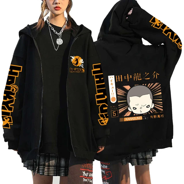 kf S4cf125ab83664a13b0f2f60bd587d361a Women Men Anime Hoodie Haikyuu Zip Up Jacket Karasuno High School Plus Size Sweatshirt Harajuku Unisex