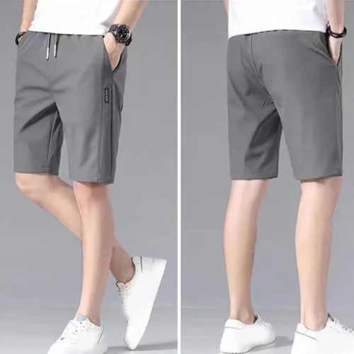 kf S4d64beeb309f4cdf9fb53d63421de8acA 2023 Summer Men S Sports Shorts Solid Color Straight Pattern Loose Type Elastic Waist Drawstring Casual
