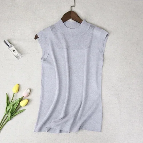 kf S4e1389f3d19b414e91a43770bc6c6453E Blusas Mujer De Moda 2024 Sleeveless Knitted Blouse Shirt Tops Women See Through Top Blouse Women