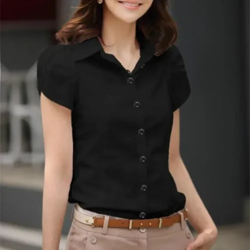 kf S4e8d918752ff489d824d8eec2895af28k JFUNCY Women s Shirt 2024 Summer Women Top Female Black White Shirts Office Ladies Blouse OL