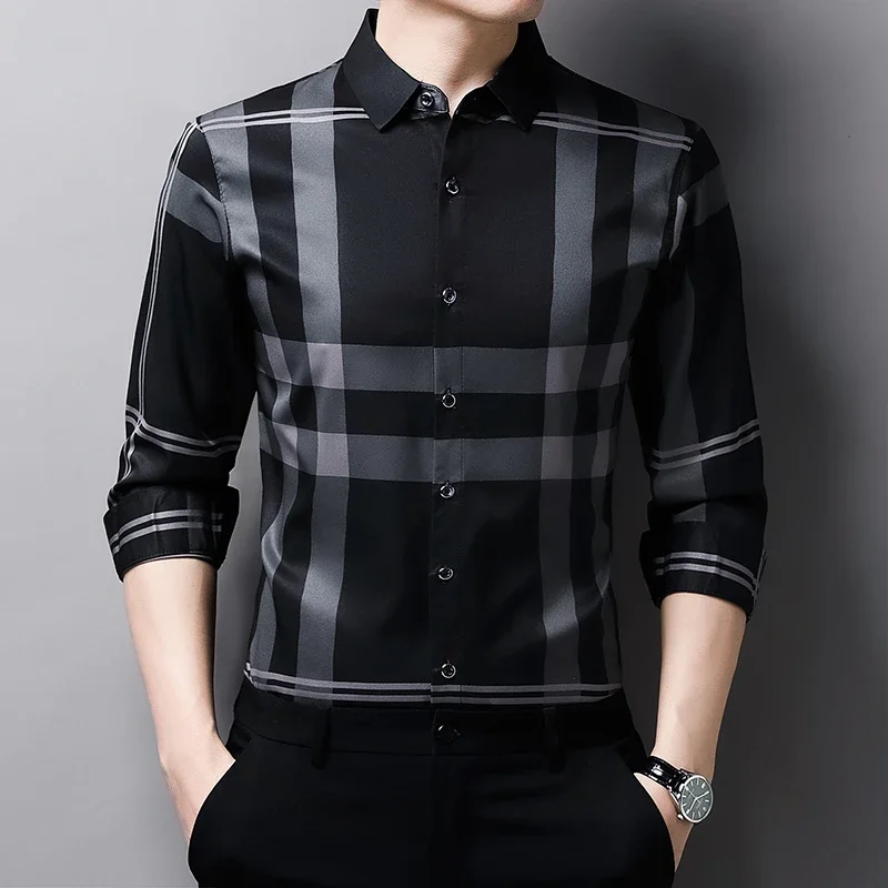 kf S57defe657c554e88a1f17db7cbb885feF New Men s Casual and Fashionable Long Sleeved Shirt with Printed Anti Wrinkle Business Shirt