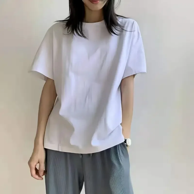 kf S596b76d60c634733a9d606e3a3bbd7037 Women Pure Cotton White T shirt Short Sleeved Loose Top Versatile Korean Summer New Black and