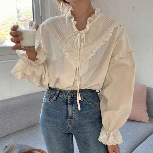 kf S5b710ebca7b74db3b3f09413e864bd05P Blusas Mujer De Moda 2024 Casual Women Shirt Spring Loose Vintage Elegant Tops Korean Style Long