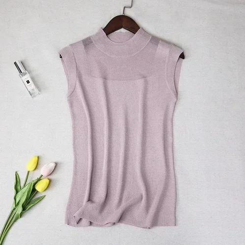 kf S5d35c5f9c8504fbcba870a47636d0e5ch Blusas Mujer De Moda 2024 Sleeveless Knitted Blouse Shirt Tops Women See Through Top Blouse Women