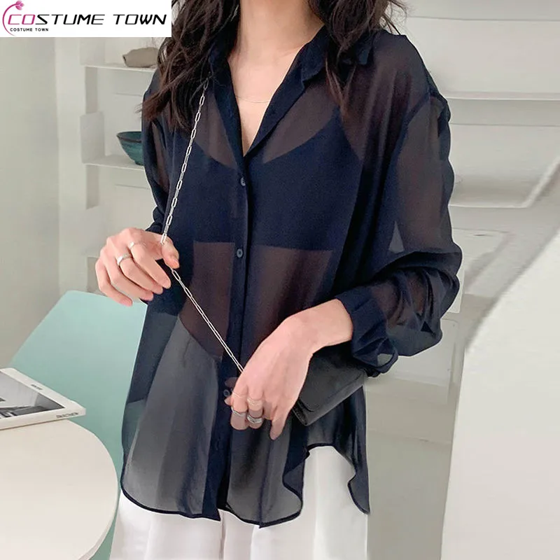 kf S5dc528fcb4d541fa94532a3b82a95e3bE Versatile Ice Silk Sunscreen Clothes for Women in Spring and Summer 2023 New Black Chiffon Sunscreen